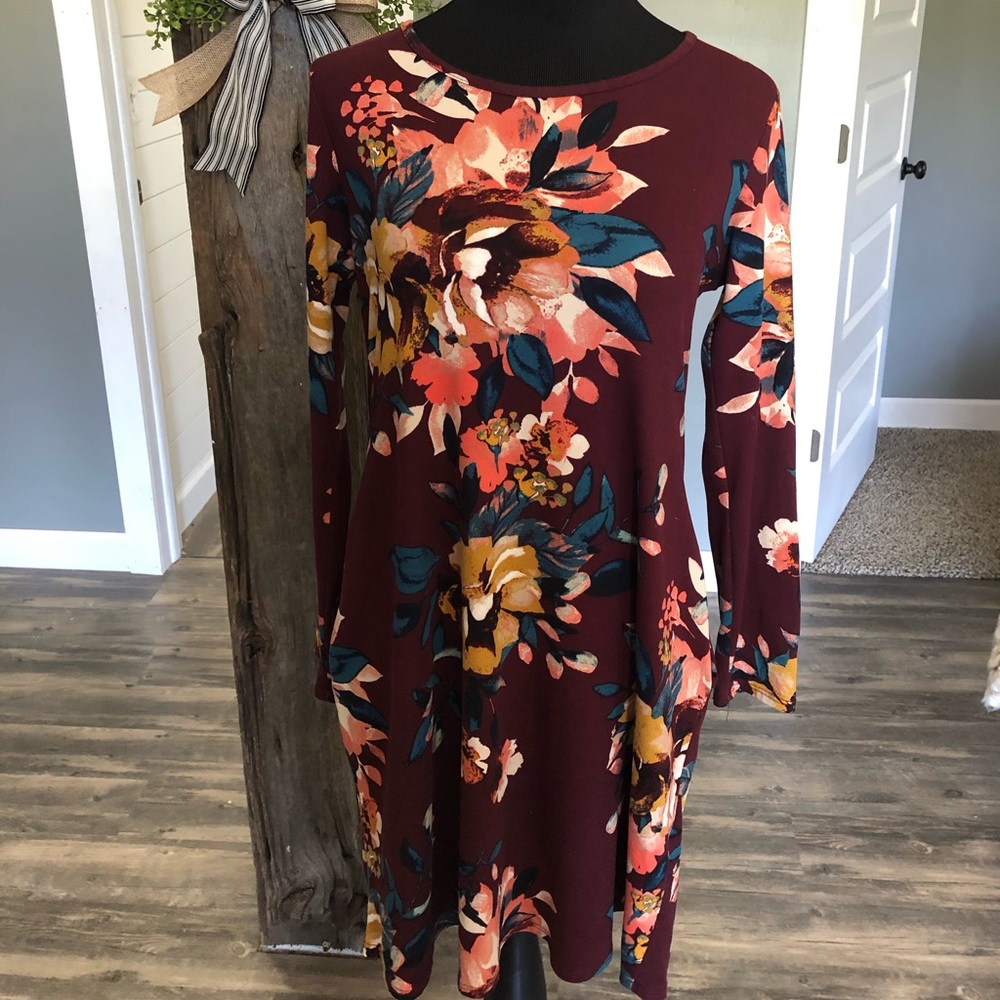 burgundy floral dress